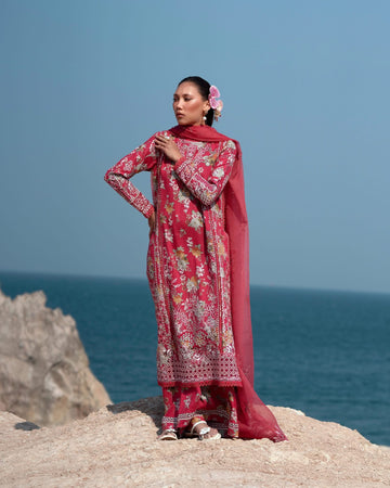 Afrozeh summer together Lawn pink ruby