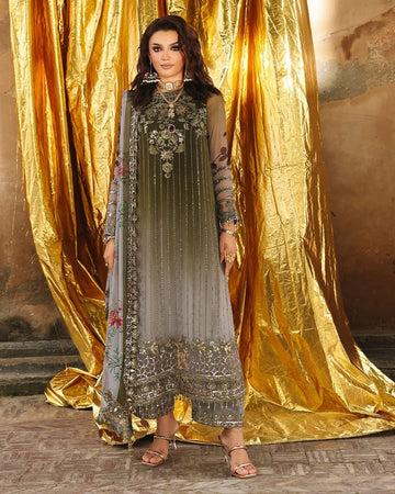 Charizma Vasal Embroidered Chiffon Unstitched 3Pc Suit two tone skin n beige