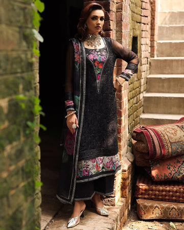 Charizma Vasal Embroidered Chiffon Unstitched 3Pc Suit black n multi