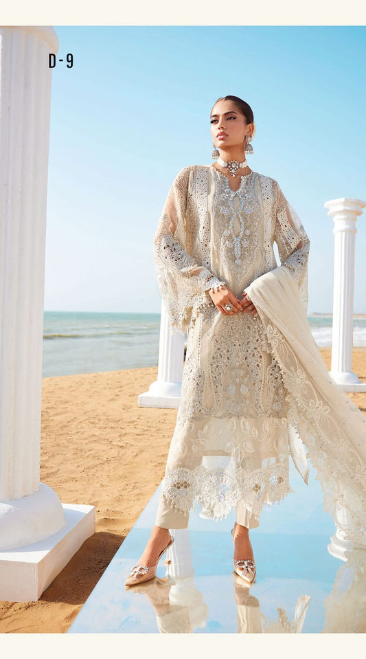 Maria B EID lawn 2025 3 Piece Unstitched Embroidered Organza Lawn Suit | EID LAWN-25-09