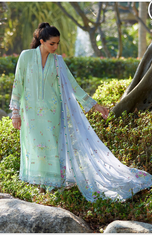 Farah Talib Aziz lawn misora mint green