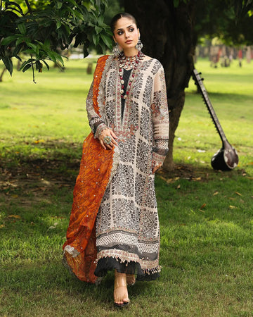 Charizma Vasal Embroidered Chiffon Unstitched 3Pc Suit white n black