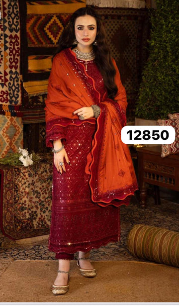 ASIM JOFA kasmiri tanka red (3-PC)