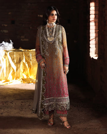 Charizma Vasal Embroidered Chiffon Unstitched 3Pc Suit two tone beige n pink