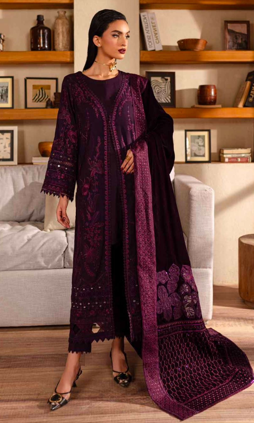 Nureh leather peach winter shawl NE-129
