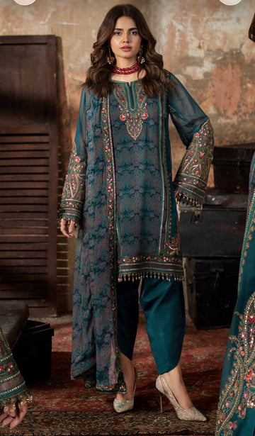 Charizma Vasal Embroidered Chiffon Unstitched 3Pc Suit zink