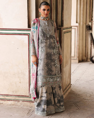 Charizma Vasal Embroidered Chiffon Unstitched 3Pc Suit grey