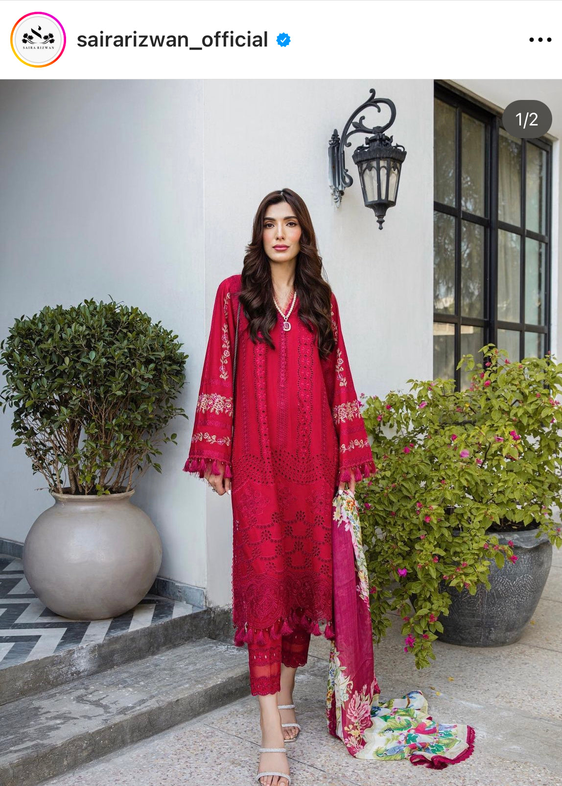Saira rizwan lawn red