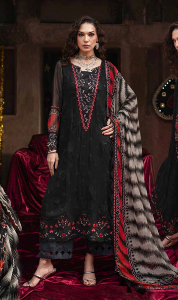 Charizma Vasal Embroidered Chiffon Unstitched 3Pc Suit black n red